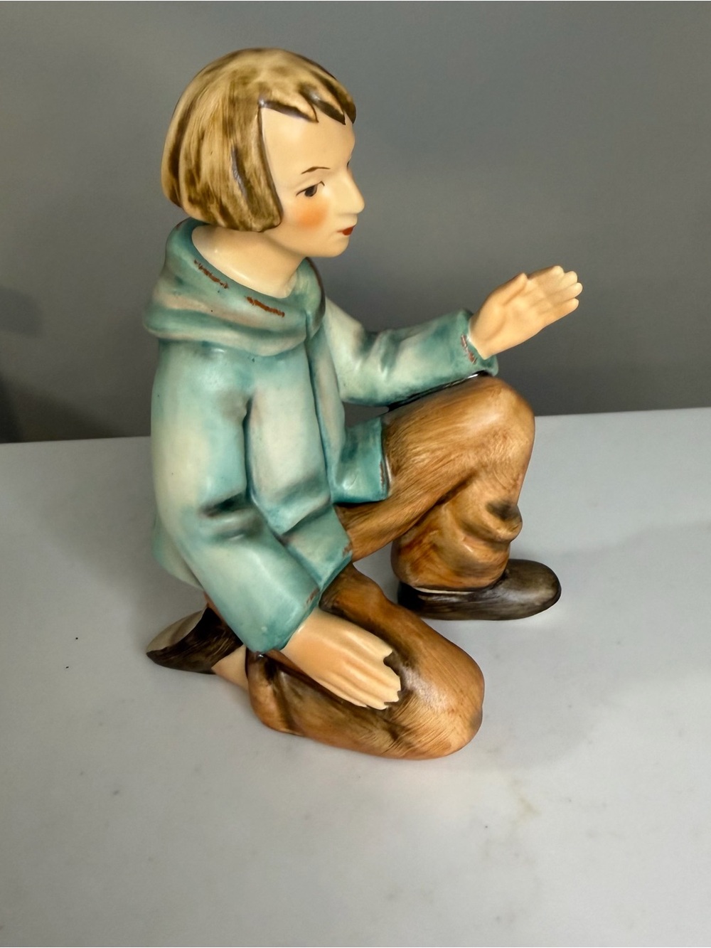 Vintage Goebel Hand-Painted Boy Figurine in Teal and Brown